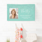 30th誕生日ミントグリーンシルバー紙吹雪写真 横断幕 (インサイチュ)