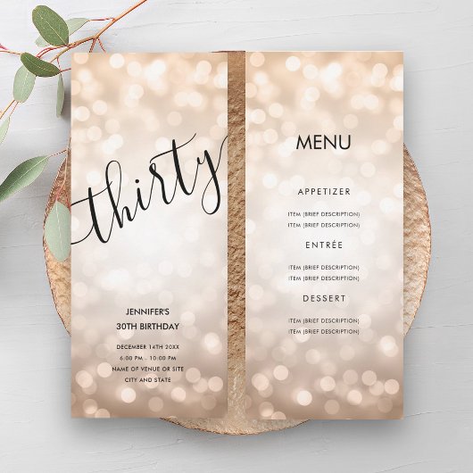 30th誕生日メニューバラ金ゴールドグリッターライト 招待状