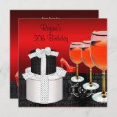 30th誕生日レッドシューズハイヒールのワイングラスの贈り物 招待状 (正面/裏面)