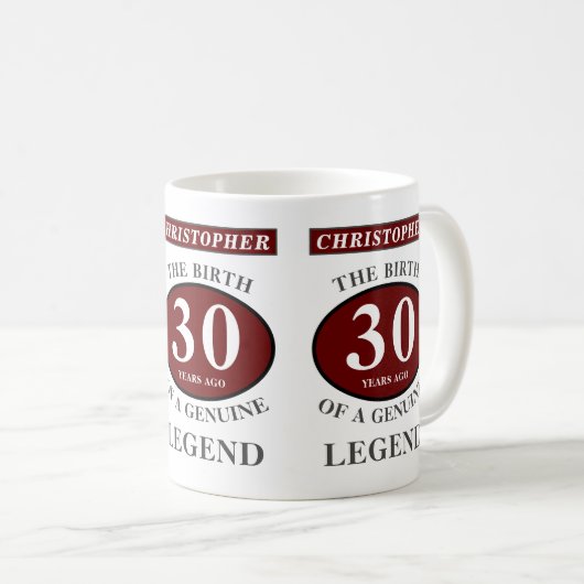 30th誕生日レッド正規伝説あなたの名前を追加 コーヒーマグカップ (正面右)
