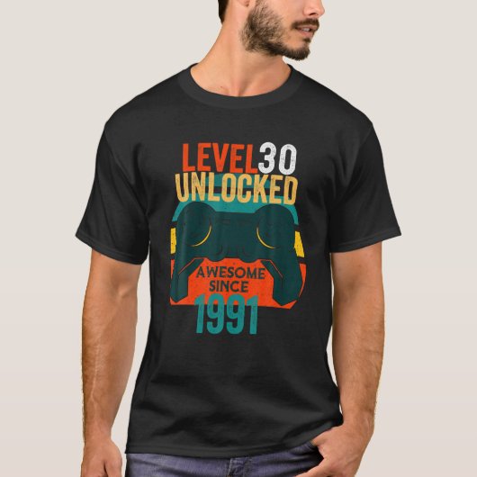 30th誕生日レベル30ロック解除されたビデオゲームゲーマーB Tシャツ (正面)