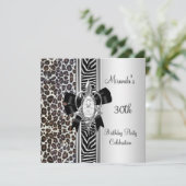 30th誕生日ワイルドアニマルプリントダイヤモンドボウ 招待状 (スタンド正面)