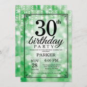 30th誕生日招待状グリーングリッター 招待状 (正面/裏面)