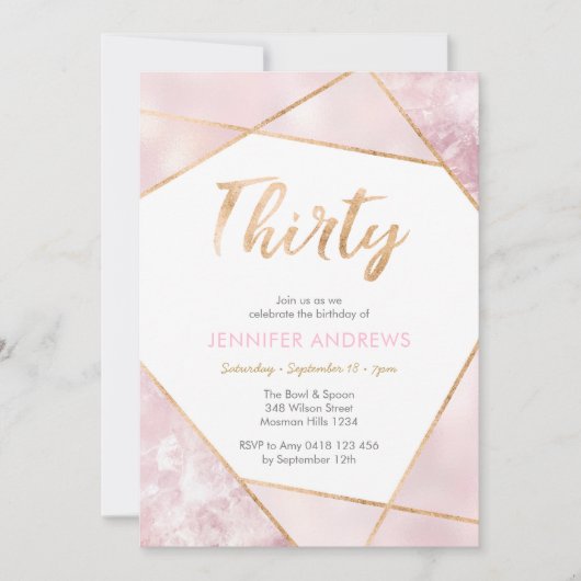 30th誕生日招待状ジオピンクと金ゴールド 招待状 (正面)