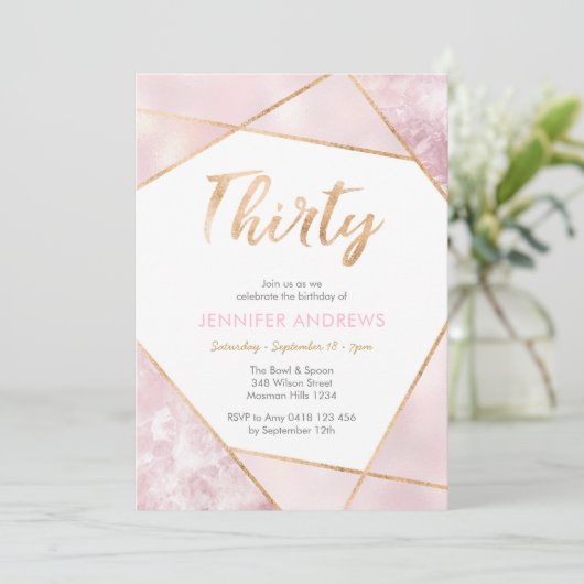 30th誕生日招待状ジオピンクと金ゴールド 招待状 (スタンド正面)