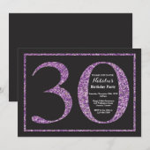 30th誕生日招待状パープルグリッターシャルボード 招待状 (正面/裏面)