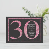 30th誕生日招待状ピンクグリッターシャルボード 招待状 (スタンド正面)