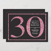 30th誕生日招待状ピンクグリッターシャルボード 招待状 (正面/裏面)