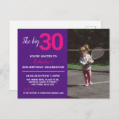 30th誕生日招待状フォトカードパープル ポストカード (正面/裏面)