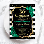30th誕生日招待状白黒ストライプバラ 招待状<br><div class="desc">30歳の誕生日パーティの招待状。フローラエレガントエメラルドグリーンデザインとフェイクグリッター金ゴールドとバラ。白黒のとスストライプクリプトフォントを搭載。日中の女子スタイリッシュお祝いに最適。どんなカスタマイズ年でもいい！印刷されたZazzle招待状または即時ダウンロードのデジタル印刷可能なテンプレート。</div>