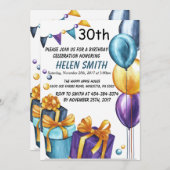 30th誕生日招待状金ゴールドグリッター 招待状 (正面/裏面)