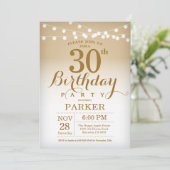 30th誕生日招待状金ゴールドストリングライト 招待状 (スタンド正面)
