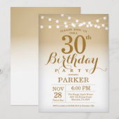 30th誕生日招待状金ゴールドストリングライト 招待状 (正面/裏面)