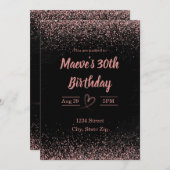 30th誕生日招待状-グリッター紙吹雪 | ピンク 招待状 (正面/裏面)