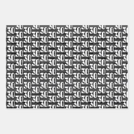 30th誕生日白黒タイポグラフィ番号 ラッピングペーパーシート