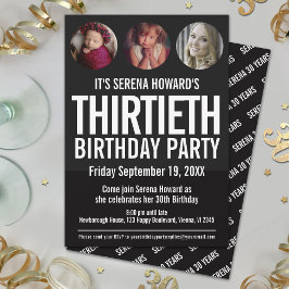 30th誕生日白黒フォトサークル招待状 招待状