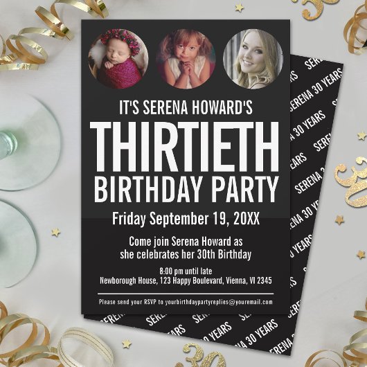 30th誕生日白黒フォトサークル招待状 招待状