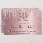 30th誕生日赤面グリッター日付カードを保存 (正面/裏面)