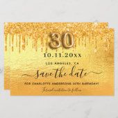 30th誕生日金ゴールドグリッター日付カードを保存 (正面/裏面)