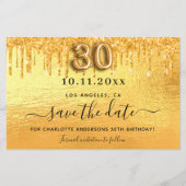 30th誕生日金ゴールドグリッター日付カードを保存 (正面)