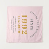 30th誕生日1992ピンクエレガントグレイ金ゴールドシック タペストリー (正面(横))