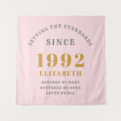 30th誕生日1992ピンクエレガントグレイ金ゴールドシック タペストリー (正面)