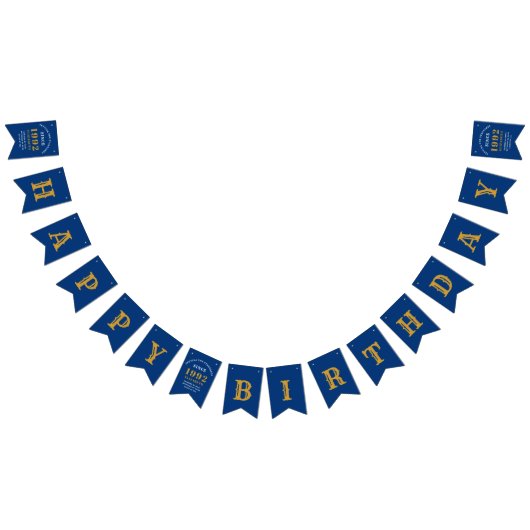 30th誕生日1992青い金ゴールド名シックエレガント バンティングフラッグ (全)
