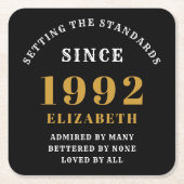 30th誕生日1992黒エレガント金ゴールドシック スクエアペーパーコースター (正面)