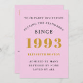 30th誕生日1993ピンクグレー年を追加 招待状 (正面/裏面)