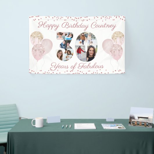 30th誕生日30切り出し8写真バラ金ゴールド 横断幕 (トレードショー)