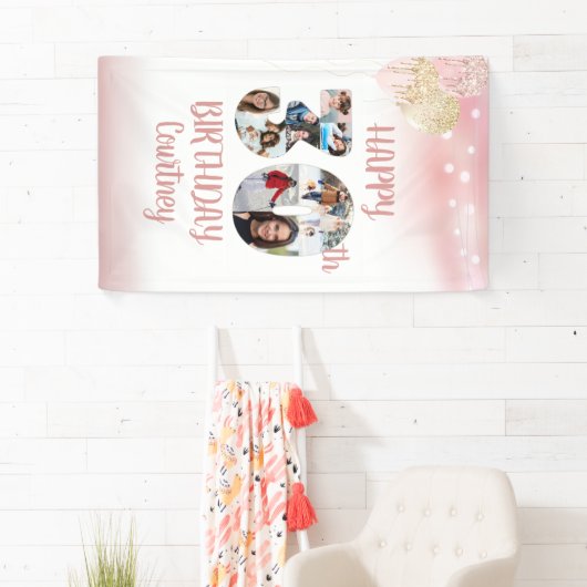 30th誕生日8フォトコラージュ番号バラ金ゴールド 横断幕 (インサイチュ)