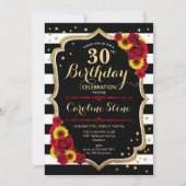 30th誕生日 – ひまわりバラブラック金ゴールド 招待状 (正面)
