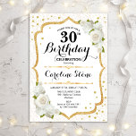 30th誕生日 – 金ゴールドホワイトローズ 招待状<br><div class="desc">30歳エレガントの誕生日招待状。白スタイリッシュと金ゴールドのデザイン。白いバラ、ダマスクのパターンとフェイクグリッター紙吹雪。全ての白い釉薬に最適な誕生祝い。任意のカスタマイズ年齢を示すことができる。メッセージもしの詳細なカスタマイズが必要。</div>