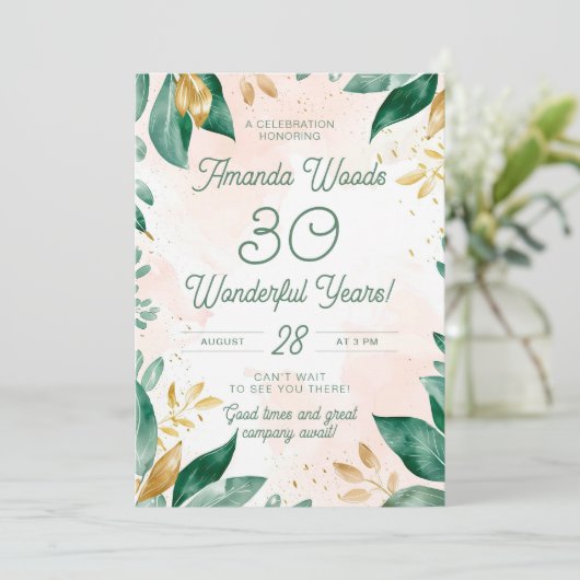 30th鮮やかゴールデンアンドグリーンリーフお祝い 招待状 (スタンド正面)