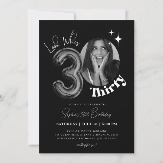 30th30誕生日黒人女性写真 招待状 (正面)