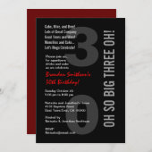 30th 現代の誕生日 ブラック ホワイト レッド スリー オー！ 招待状 (正面/裏面)