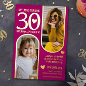 30th 2つのアーチ誕生日深いピンク金ゴールドハート 箔招待状