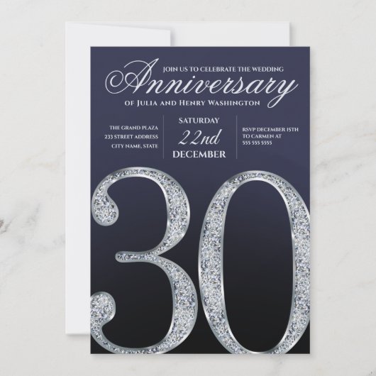 30th Anniversary Diamond Silver Navy Blue 招待状 (正面)