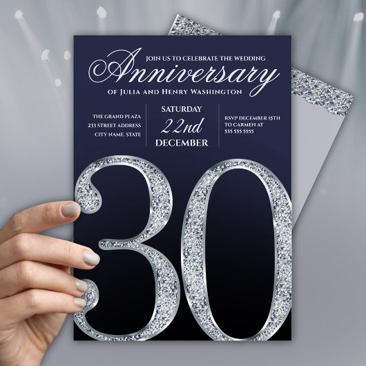 30th Anniversary Diamond Silver Navy Blue 招待状