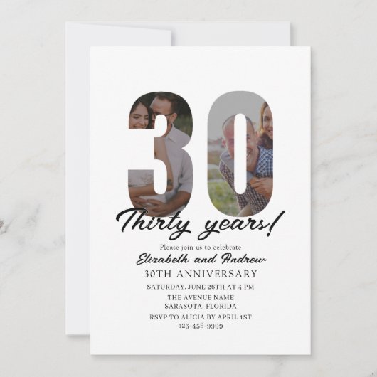 30th Anniversary with Photo Minimalist 招待状 (正面)