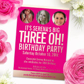 30th Birthdayグラフィックピンクの金ゴールドフォイルのフォトサークル 箔招待状