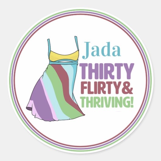 30th Birthdayステッカー30歳気のあるそぶりをした&盛り上がり ラウンドシール (正面)