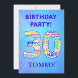 30th Birthdayパーティの招待状名前の追加 招待状<br><div class="desc">30歳の誕生日パーティの招待状。名前と詳細を追加して、素晴らしい誕生日パーティーの招待状を作成する。誕生日に関連した言葉を使って気分を盛り上げる！</div>