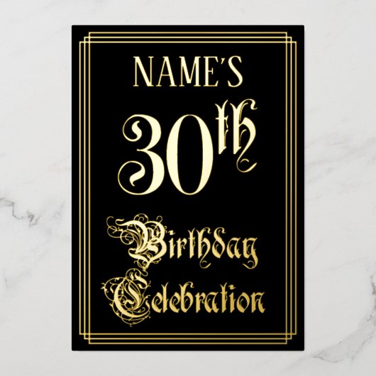 30th Birthdayパーティーファンシー – スクリプトと名前をカスタムする 箔招待状 (正面)