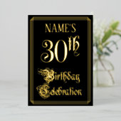 30th Birthdayパーティーファンシー – スクリプトと名前をカスタムする 箔招待状 (立ち正面)