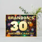 30th Birthdayパーティー—おもしろい、カラフルFireworks Look 箔招待状 (立ち正面)