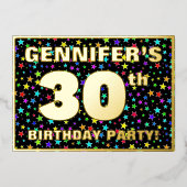 30th Birthdayパーティー—おもしろい、カラフルStars Pattern 箔招待状 (正面)