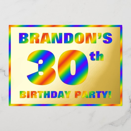 30th Birthdayパーティー—おもしろい、レインボースペクトル「30」 箔招待状 (正面)