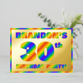 30th Birthdayパーティー—おもしろい、レインボースペクトル「30」 箔招待状 (立ち正面)
