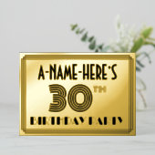 30th Birthdayパーティー—アールデコスタイル「30」 & Name 箔招待状 (立ち正面)